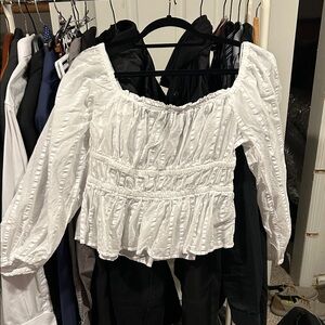 J. Crew White Smocked Blouse